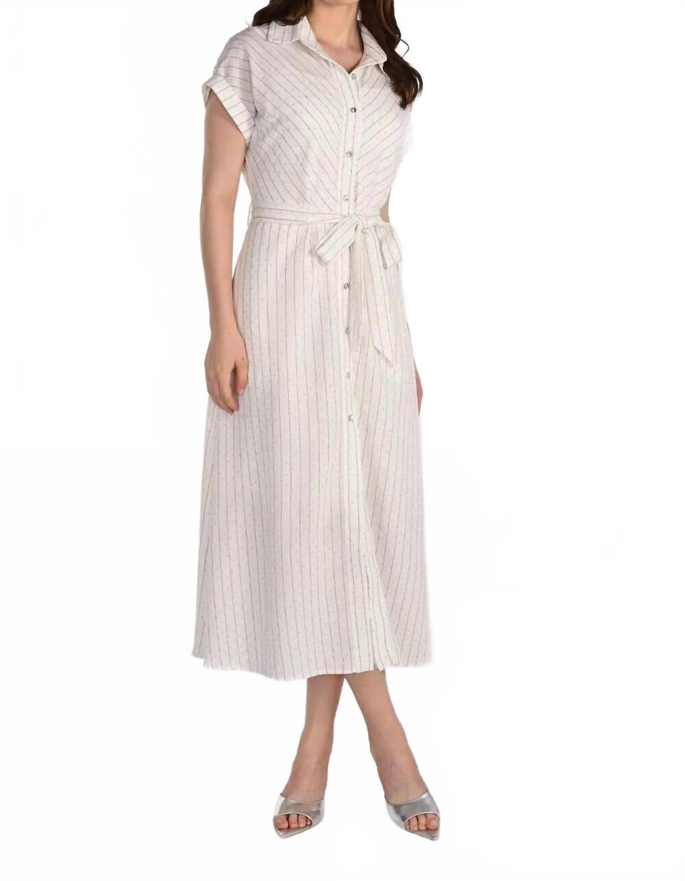 NEW FRANK LYMAN classic stripe embellished dress in offwhite/taupe